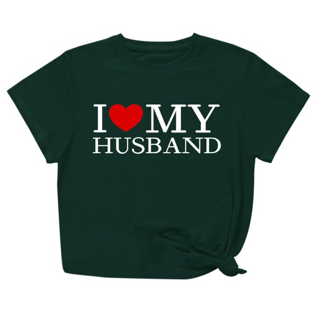 Penkiiy T-Shirt pour Femmes I Love My Husband Mignon Relation Mariée Tee 2TG Vert