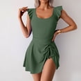 thumbnail image 1 of ylioge Womens Tankini One-Piece Ruffle Sleeveless Dresses Swimsuits Ladies Casual Solid Color Side Slit Crewneck Bathing Suits, 1 of 8