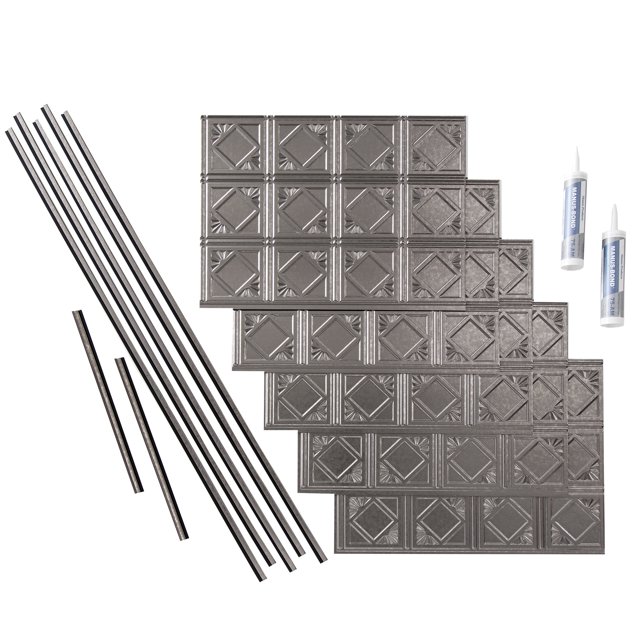 Fasade Traditional Style 4 Decorative Vinyl Backsplash Kit 15 sq ft Galvanized Steel