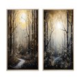 thumbnail image 2 of Designart "Forest Tree Monochrome Moonlit Forms II" Tree Monochrome Framed Wall Art Set Of 2 - Gold Floral Framed Canvas Set For Living Room Decor, 2 of 6