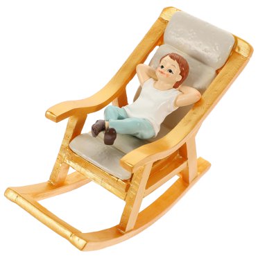 Modèle de Meubles de Maison de Poupée Miniature Chaise Berçante avec Mini Ornement de Poupée