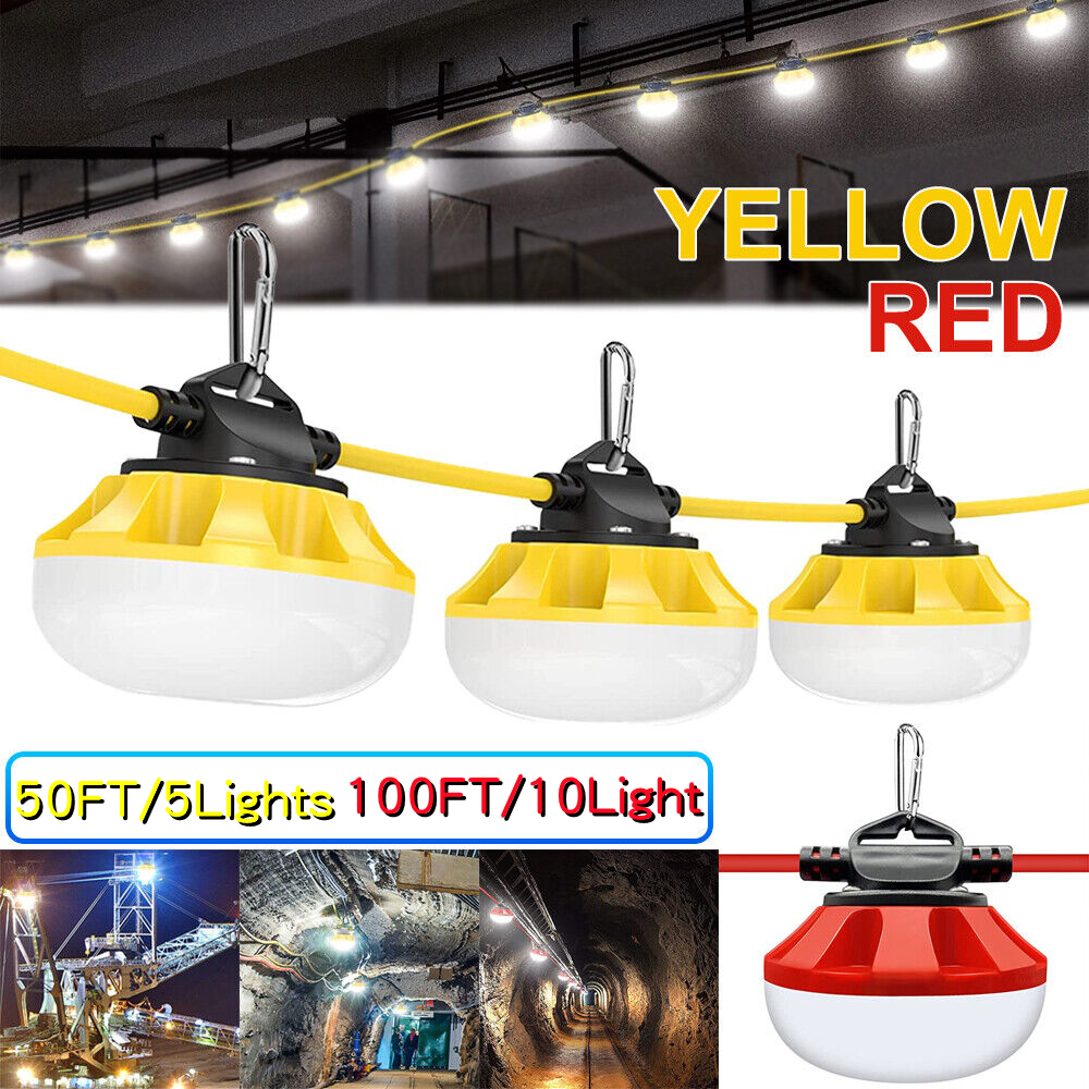 FungLam Industrial Grade 100' Construction Temporary LED Work String Lights, Construction Lights for Indoor or Outdoor