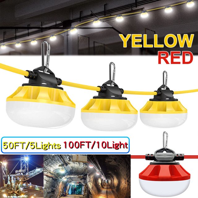 FungLam Industrial Grade 100' Construction Temporary LED Work String Lights, Construction Lights for Indoor or Outdoor