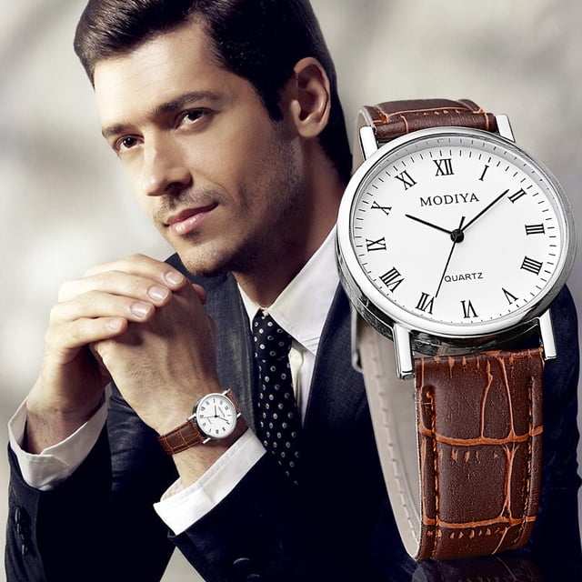 Classic Roman Numeral Dial Men's Wristwatch with Calendar Function and Trendsetting Leather Strap for