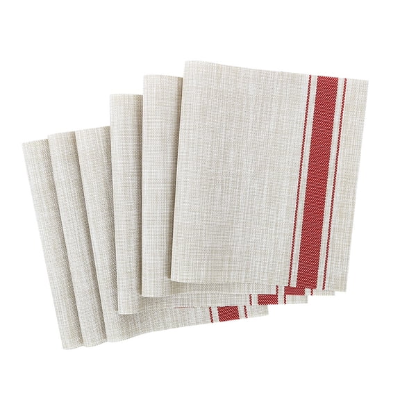 Unique Bargains Heat Resistant Non-skid Removable PVC Table Mats Woven Placemats Begie (Red Strip) 6pcs