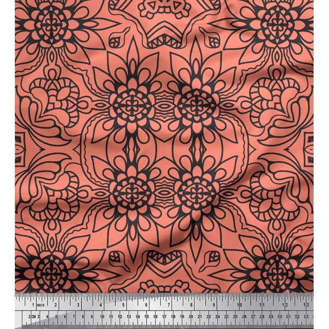 Soimoi Poly Georgette Fabric Floral & Moroccan Damask Ethnic Print Fabric by Yard 52 Inch Wide