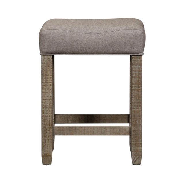 Parkland Falls Tabouret-Console Rembourré Brun Pâle avec Siège Rembourré en Forme de Selle, Rembourré en Tissu Couleur Avoine Fait de 30 % Lin, 20 % Soie et 50 % Coton. Le Tabouret a des Pieds en Pin Massif avec Marque de Scie Usante et Glisse pour Protéger les Planchers. Dimensions Sont 19 Pouces de Large, 25 Pouces de Profondeur et 16 Pouces de Haut. Assemblage Requis.