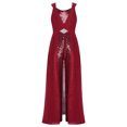 thumbnail image 3 of TiaoBug Combinaison à Sequins pour Filles Combinaisons Sans Manches Robe Maxi en Chiffon Combinaisons pour 7-14 Ans Bourgogne 12, 3 of 7