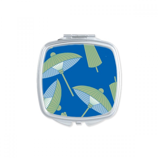 Green Paper Umbrella Cloud Pattern Square Mirror Portable Compact Pocket Makeup Double Sided Glass