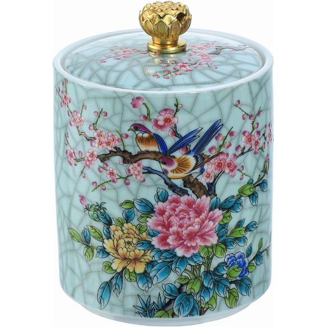 Enamel Ceramic Tea Caddy Tea Canister Tea Storage Container Tins Jar with Airtight Lid Water-proof Tank for Tea Coffee Herb Sugar Spice Nuts