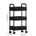 thumbnail image 4 of Dvruxg 3-Tier Plastic Rolling Utility Cart with Handle, Multi-Functional Storage Trolley for Office, Living Room, Kitchen, Movable Storage Organizer with Wheels, Black, 4 of 5