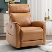 Bonzy Home Swivel Rocker Recliner Chair, Manual Faux Leather Glider Rocking Recliners for Adults, 360° Swivel Nursery Reclining Sofa with Storage Pocket, Brown
