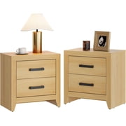 WAMPAT Set of 2 Nightstand with 2 Large Drawers, Wooden Bedside Table with Storage, Farmhouse End Table for Bedroom & Living Room, Oak