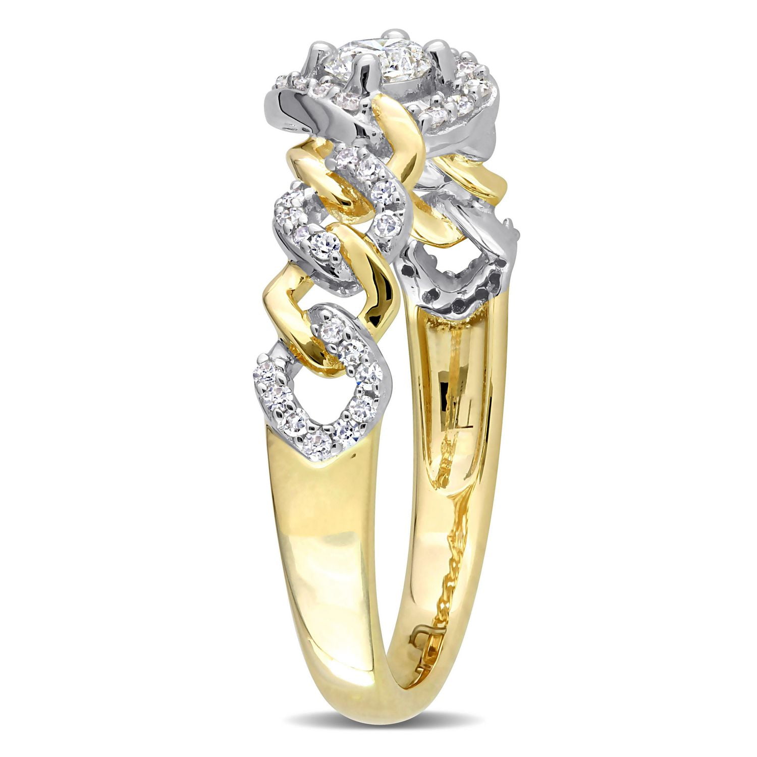 Miabella Bague de fiançailles Halo a maillon en or jaune 10K avec diamant 1/3 Carat P.T.