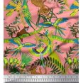 thumbnail image 1 of Soimoi Polyester Crepe Fabric Branches,Parrot & Leopard Jungle Printed Fabric 1 Yard 42 Inch Wide, 1 of 3