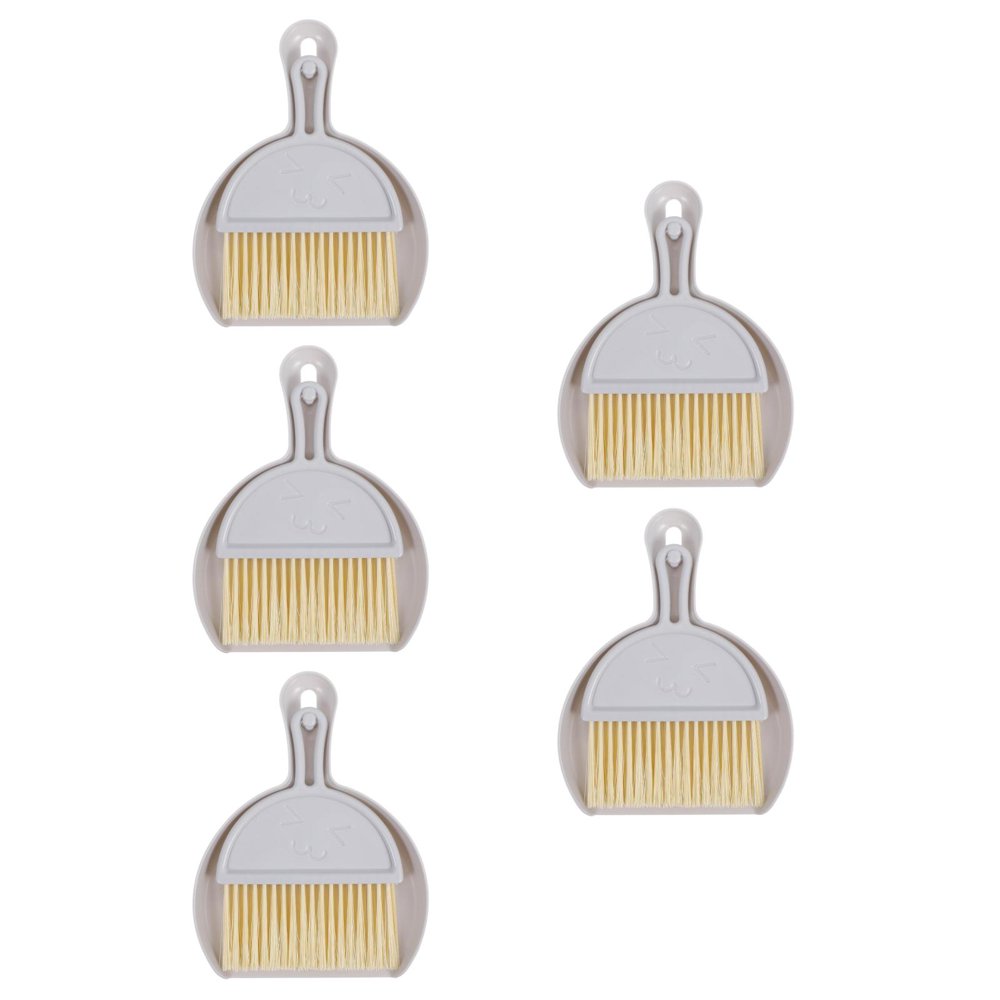 LEEYNEER 5pcs Mini Broom and Dustpan Set for Home Small Handheld Broom and Dust Pan Tiny Broom and Dustpan Hand Broom with Pan Mini Broom for Desktop Cleaning Light Grey