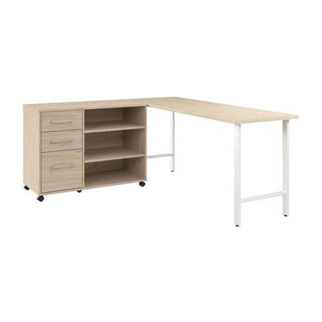 Pemberly Row Bureau d'Ordinateur avec Rangement en Orme Naturel - Bois d'Ingénierie