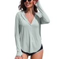 thumbnail image 1 of Charmo Women's Hooded Long Sleeve Rash Guard UPF 50+ Zipper Swimwear Shirts with Pockets, 1 of 7