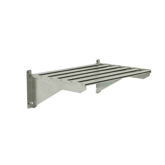 Canopia by Palram Heavy Duty Greenhouse Shelf Kit shown in a 3/4 angled view, featuring a heavy duty aluminum slatted shelf with galvanized steel brackets for mounting inside Palram Canopia greenhouses, supporting up to 40kg, ideal as a wall shelf storage solution that can be repositioned or removed easily.