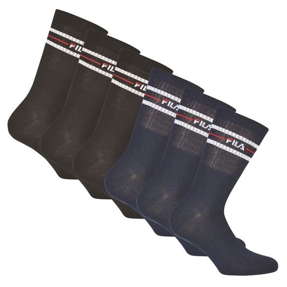 FILA unisex socks, 6-pack - socks, street, lifesyle, sport (2x 3 pairs) Black/Blue 43-46 (9-11 UK)