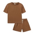 thumbnail image 1 of MIASHUI Boys Summer Tracksuit Outfits Solid Color Short Sleeve Shirts Shorts Outfits,Brown,1-2 Years, 1 of 9