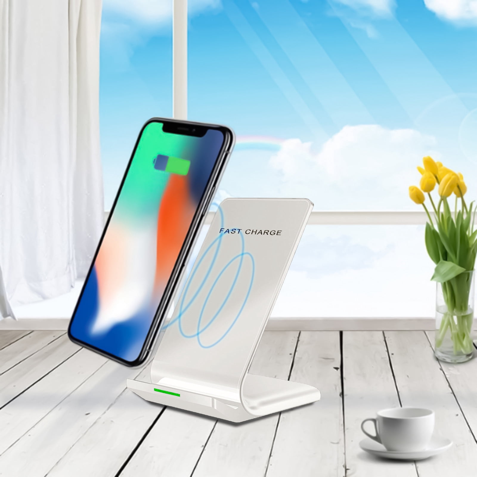 COFEST Fast Wireless Charger Stand with 15W Max Charging Power, Compatible with Android and IOS Phones White