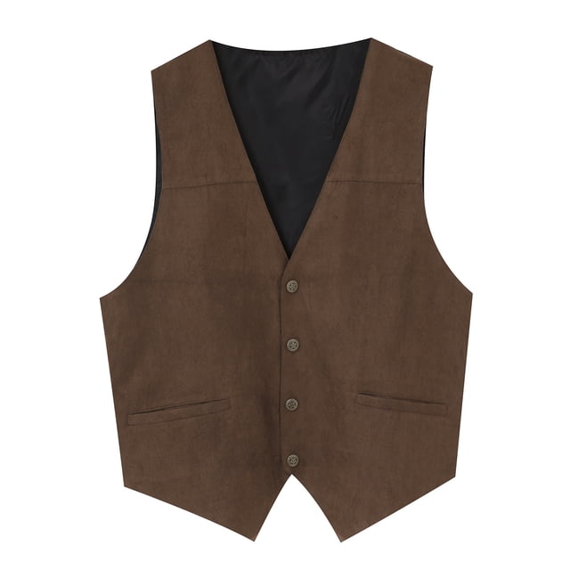 Kcodviy Mens Gentlemens Plays Suede Windbreaker Men Retro V Neck Solid Puff Jacket Color Pocket Button Leather Fir Hooded Jacket Vest