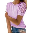 thumbnail image 1 of Birdeem Womens Fashion Summer Round Neck Leisure Short Sleeve Solid Color Lace Stitching Tops, 1 of 5