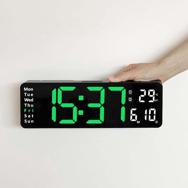 Cagogo under $5 Large Digital Clock, 13-Inch Large Digital Wall Clock with Temperature & Date, Auto DST Night Light, Remote Control, Easy Read Display for Seniors, Bedroom, Living Room, Kitchen