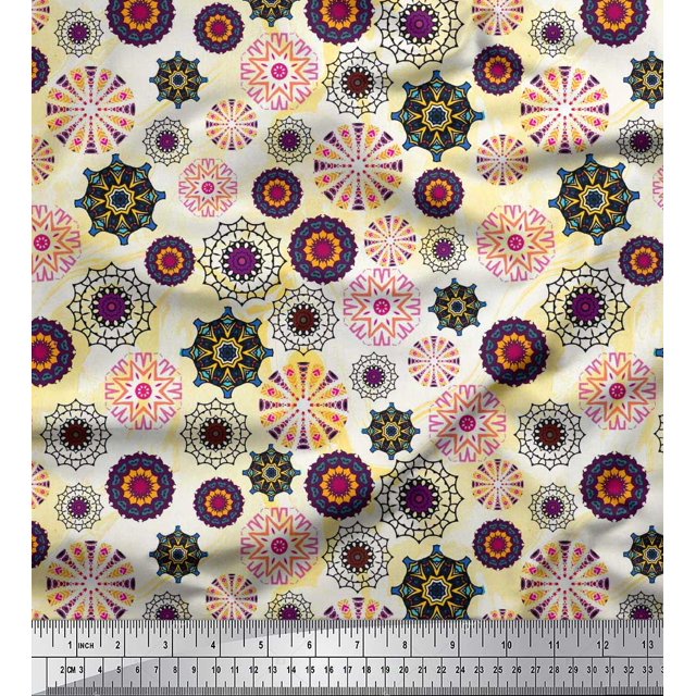 Soimoi polyester Crepe Fabric Mandala Kaleidoscope Printed Fabric 1 Yard 52 Inch Wide
