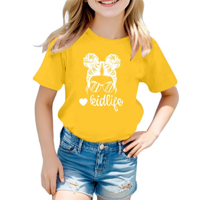 Chemises pour Bébé Fille Grandes Tailles Enfants Filles Imprimé Graphique Mignon Col Rond Manches Courtes T-Shirt Décontracté d'Été
