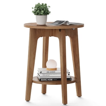VASAGLE Table d'Appoint Ronde avec Tablette Inférieure, Table de Bout pour Petits Espaces, Table de Nuit pour Salon, Chambre, Noyer Rustique