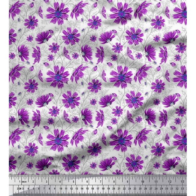 Soimoi Rayon Fabric Leaves & Cosmos Floral Printed Craft Fabric by the Yard 42 Inch Wide