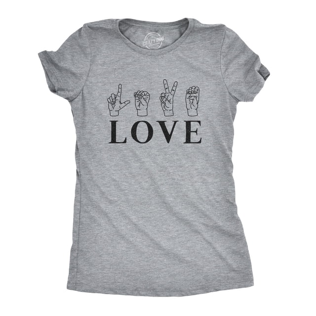 Womens Love Sign Language T Shirt Cute ASL Valentine's Day Tee (Heather Grey) - XXL
