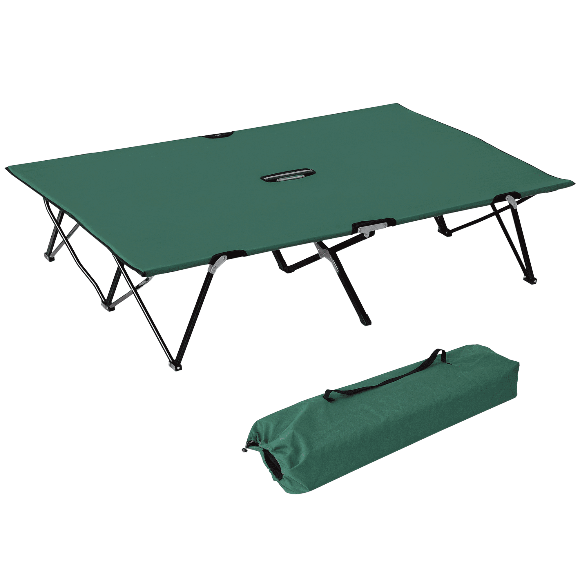 Outsunny 76" Two Person Folding Camping Cot with Carrying Bag, Green
