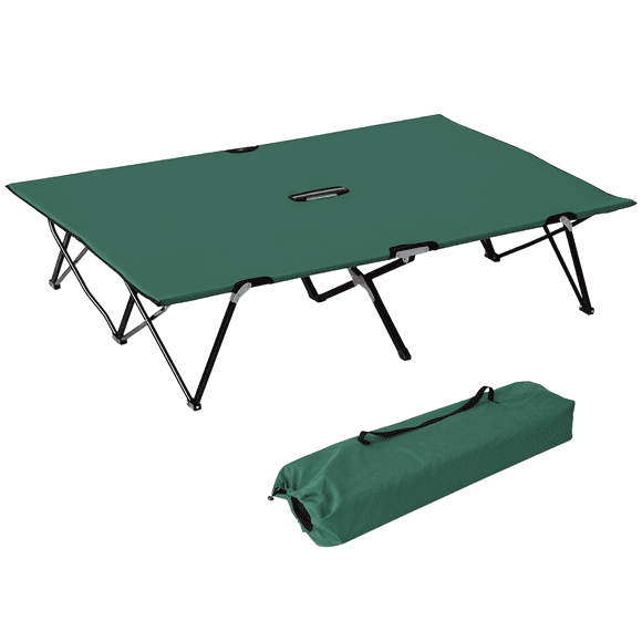 Outsunny 76" Two Person Folding Camping Cot with Carrying Bag, Green