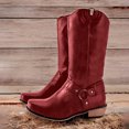 thumbnail image 2 of Womens Cowboy Motorcycle Riding Boots Winter Fall Leather Square Toe Wide Mid Calf Western Cowgirl Booties, 2 of 4