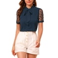 thumbnail image 1 of INSPIRE CHIC Blouse à Manches Courtes en Maille pour Femme, Col en V à Col Montant avec Nœud, Bleu Marine, TG, 1 of 8