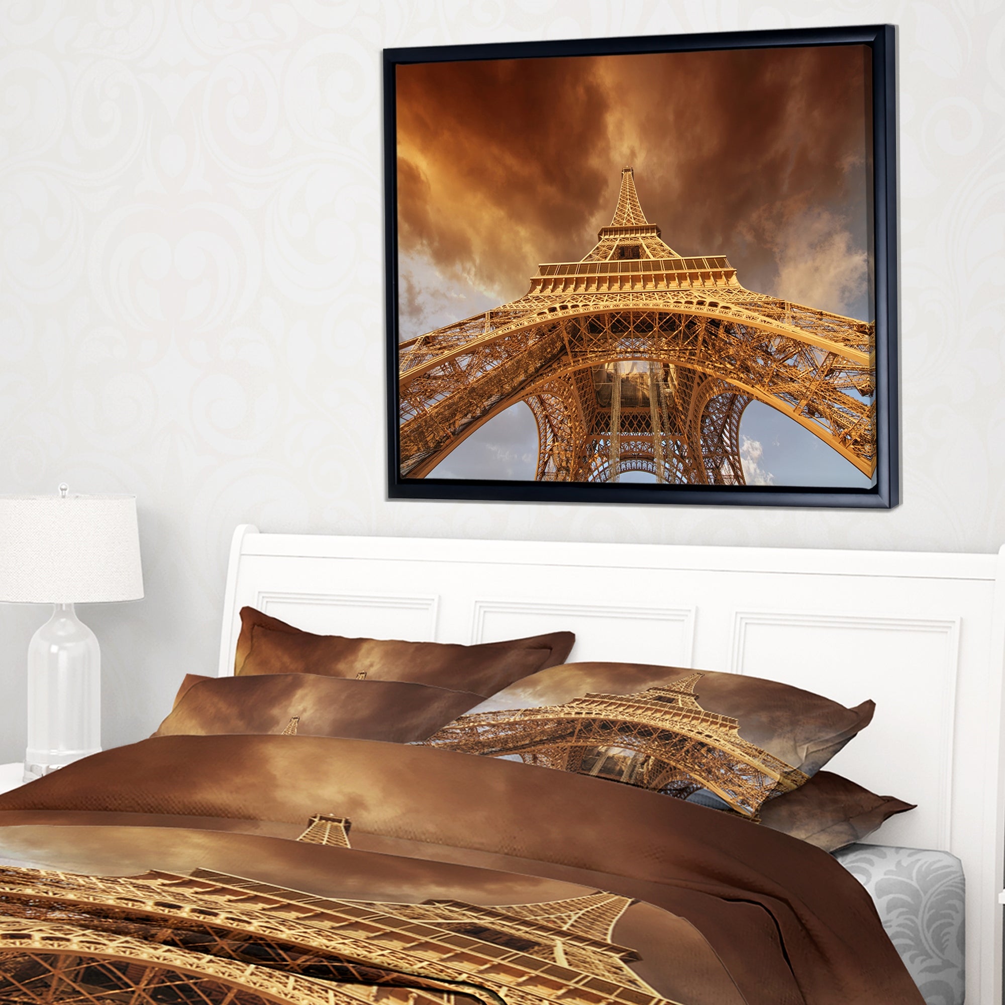 Design Art Belle Vue De Paris Tour Eiffel  Sur Toile Encadrée