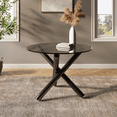 thumbnail image 1 of Placida Decor Opus Round Dining Table – Black Glass Top with Metal Legs, Modern Dining Room & Kitchen Table, 39.5”, 1 of 9