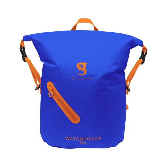 geckobrands Lightweight 30L Waterproof Backpack Royal Blue/Orange - Watertight Backpack for Hiking and Water Activities