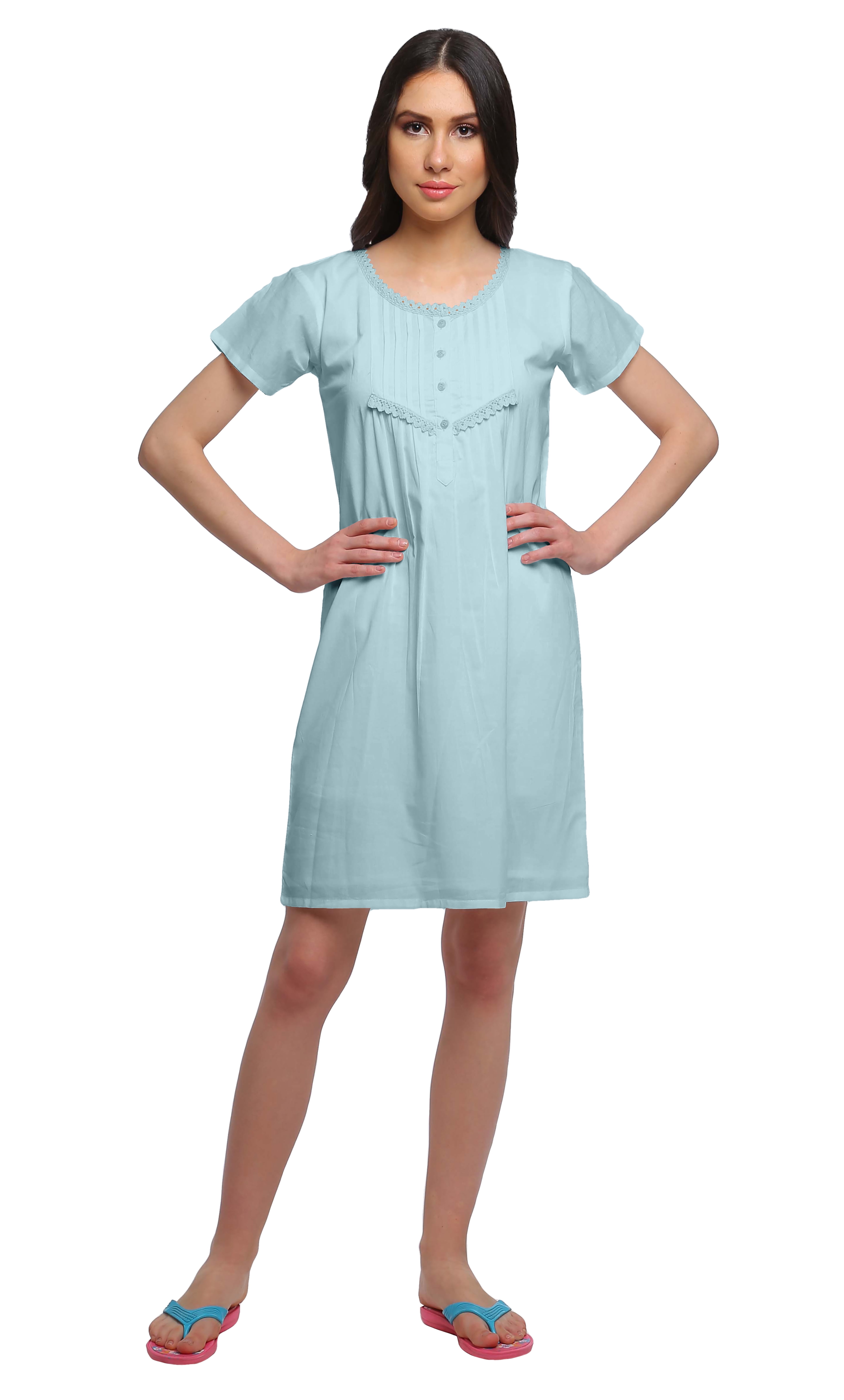 Moomaya Womens Button Placket Nursing Nightwear Solid Nightdress For Ladies