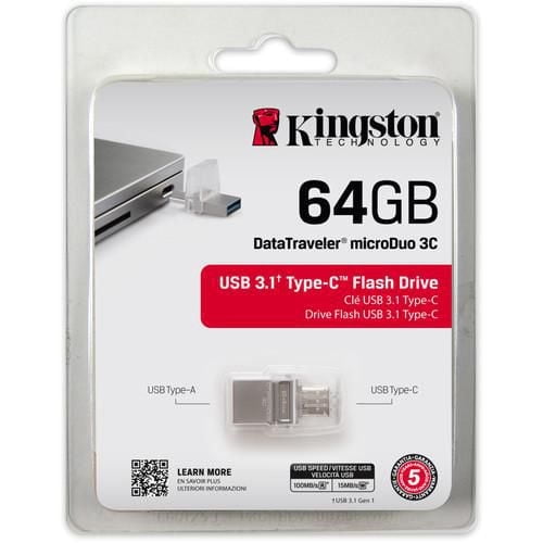 Kingston 64GB DT Microduo 3C, USB 3.0/3.1 + Type-C Flash Drive, USB-C (DTDUO3C/64GBCR)