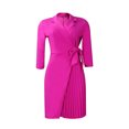 thumbnail image 1 of Gspmoly Robes d'Été, Robe Décontractée pour Femme, Ajustée, Plissée, Ceinturée, à Manches Trois Quarts, à Col en V, Robe Colorée, Robes de Cocktail, Liquidation, 1 of 8