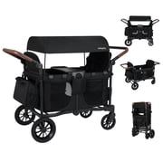 Babyjoy Wagon Stroller, Foldable 4-Seater Push-Pull Toddler Stroller with Removable Canopy Black