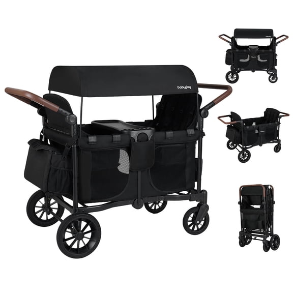 Poussette-wagon Babyjoy, Poussette Pliable pour Tout-Petits à 4 Places avec Auvent Amovible Noire