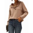 thumbnail image 2 of Women Sweaters Fall Winter Clothes Long Sleeve Button Up Ruffle Crew Neck Casual Knitted Pullover Tops Khaki XXL, 2 of 8