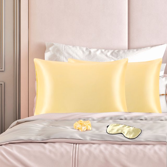 PiccoCasa Set of 2 King Satin Pillowcase Durable&Soft Enveloped Gold