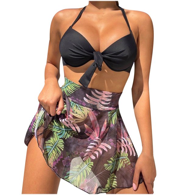 Birdeem Womens Printed High Waisted Split Swimsuit Three-Piece Swimsuit Set