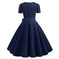 thumbnail image 4 of Cameland Robe Vintage pour Femme Nœud Papillon Bal Manches Courtes Pois Unie Robe de Soirée, 4 of 7